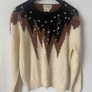 Franco Valeri Black and Cream Zigzag Sweater vintage size Large